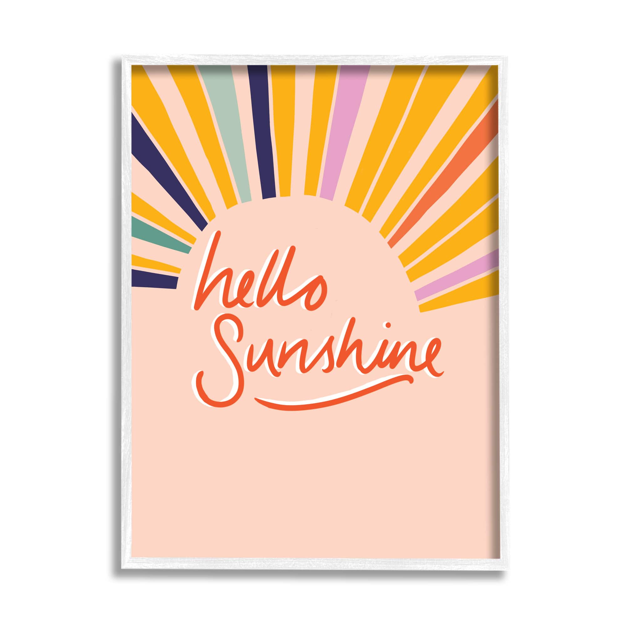 Stupell Industries Hello Sunshine Exclamation Sunrise Rainbow Rays in White Frame Wall Art